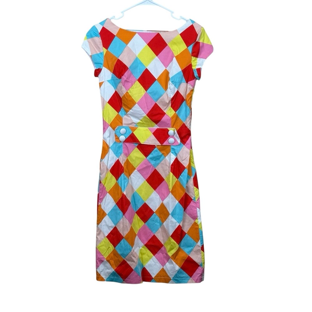 Shabby Apple Sz 8 Multicolor Cotton Colorblock Rockabilly Pinup Girl Dress